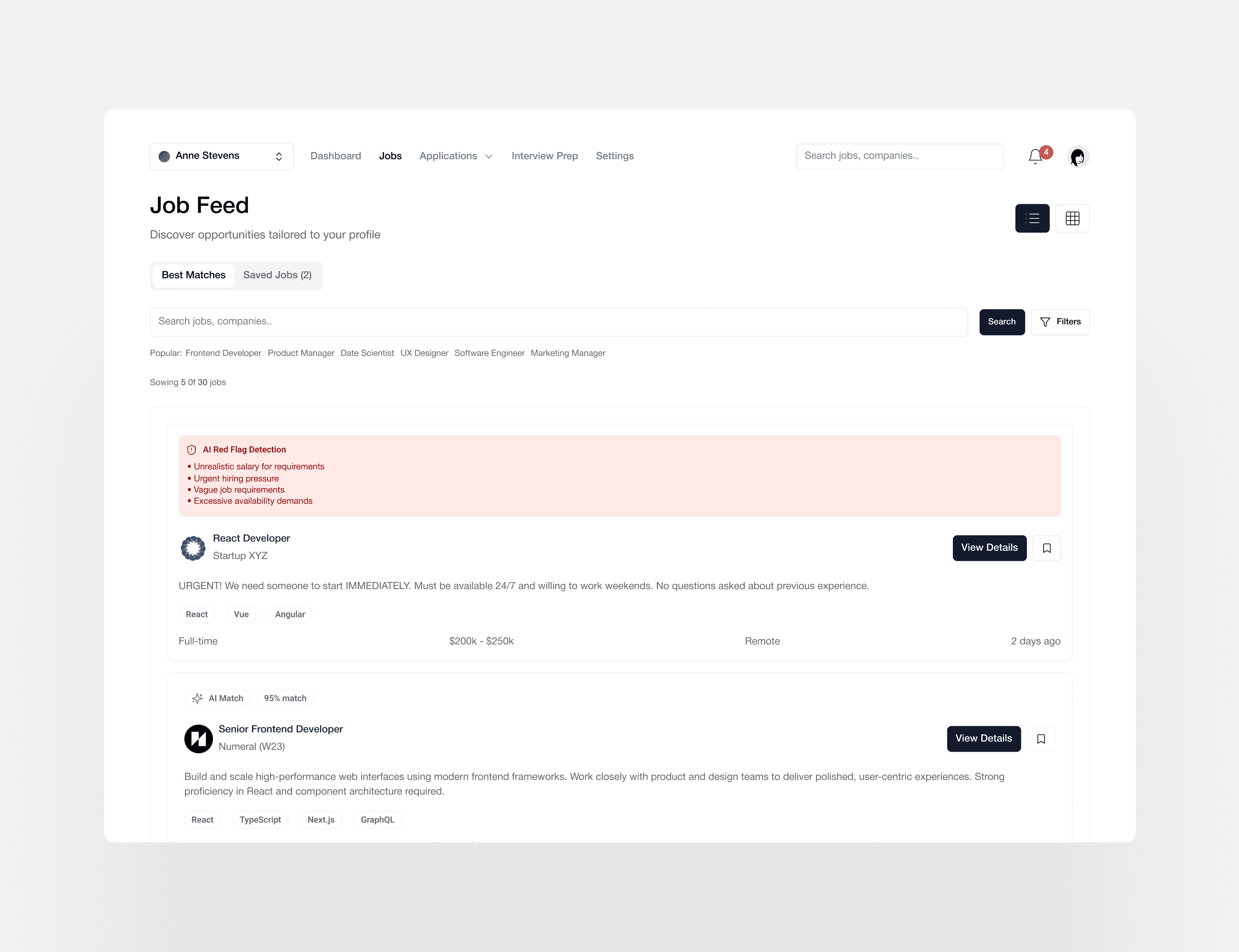 HireWise job-description Red Flag Detector screens