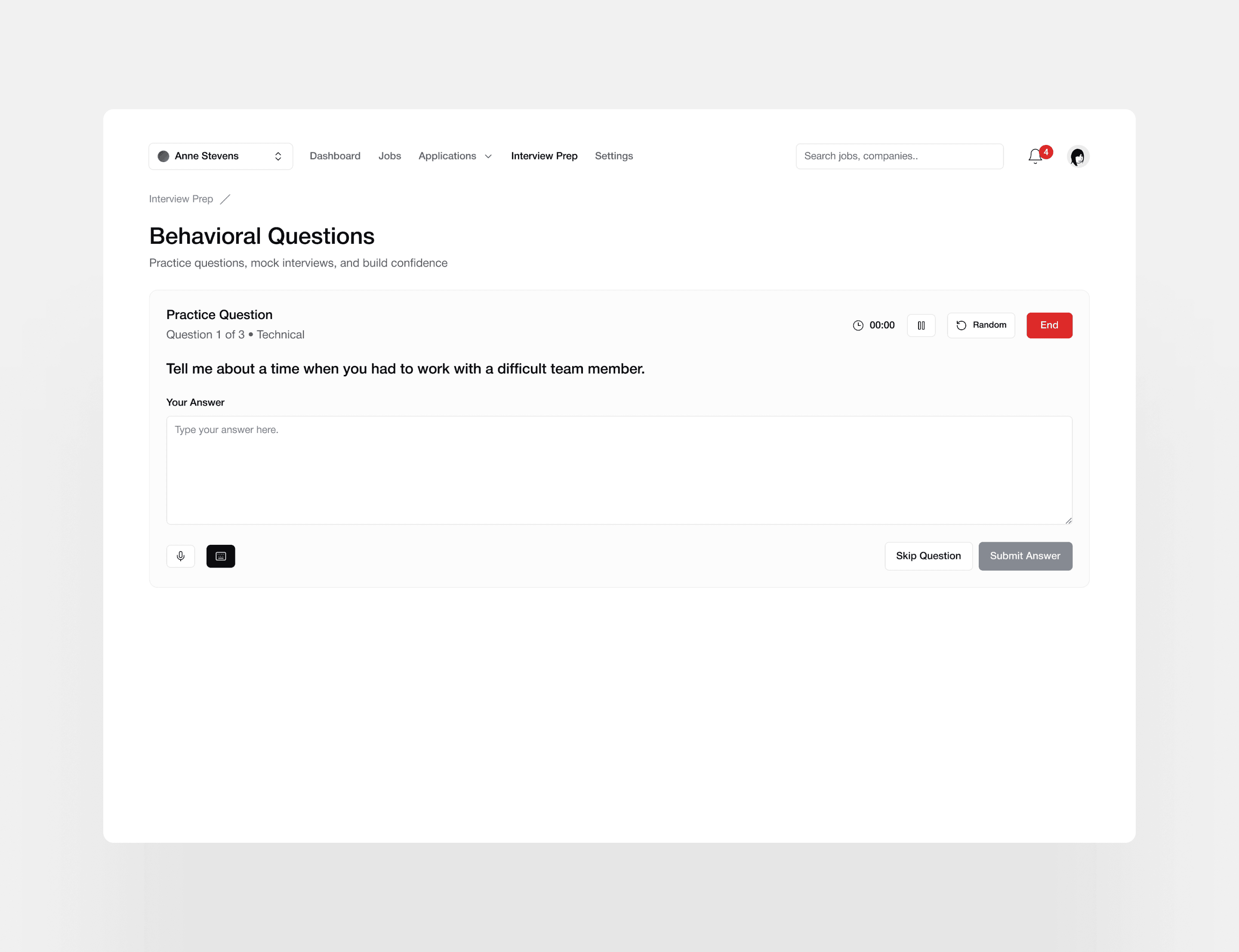 HireWise AI mock interview interface