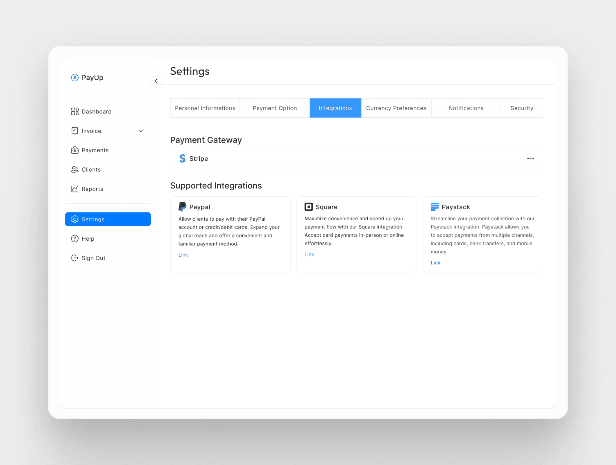 PayUp supported payment gateway integrations