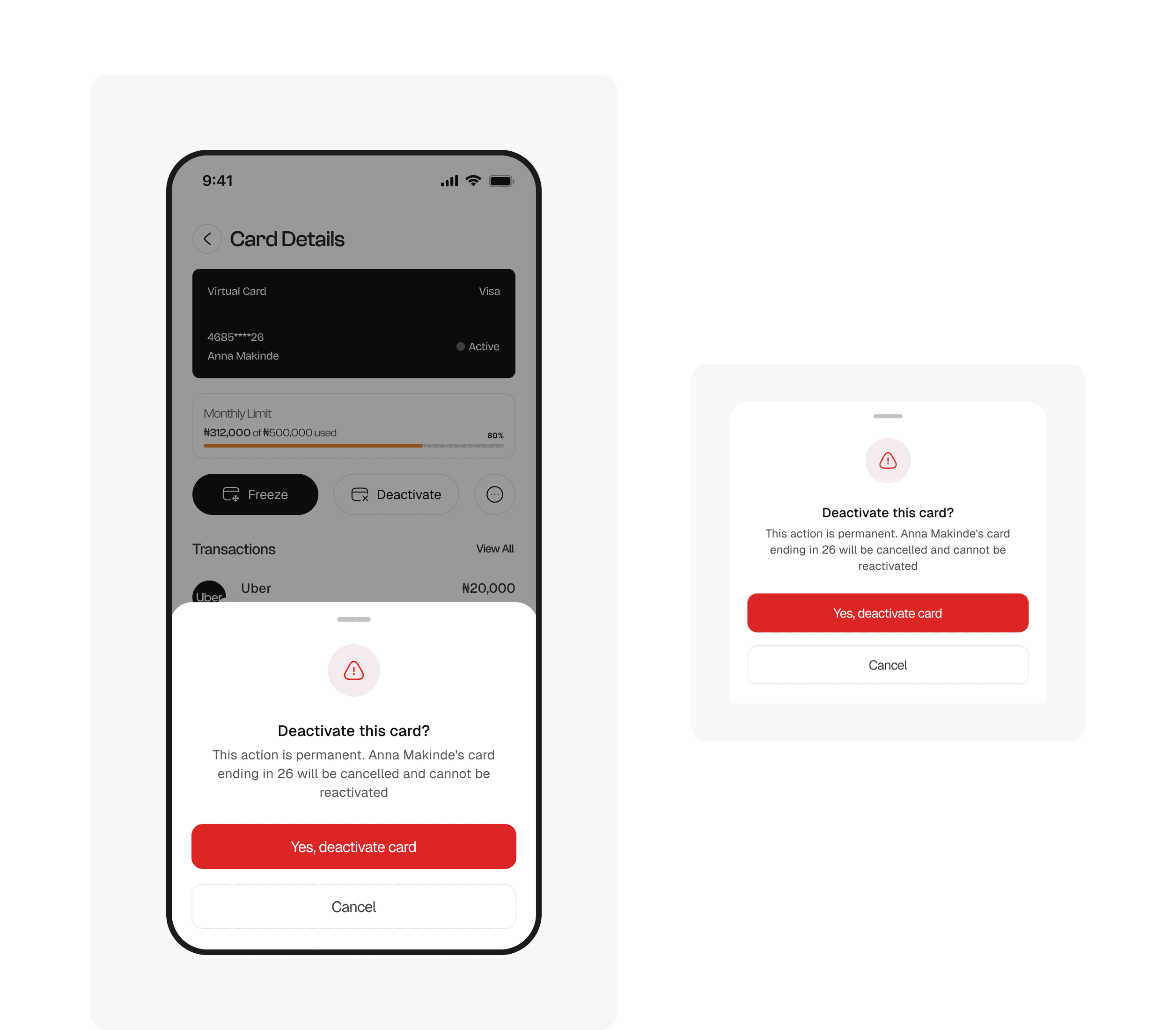SpendTool permanent card deactivation confirmation