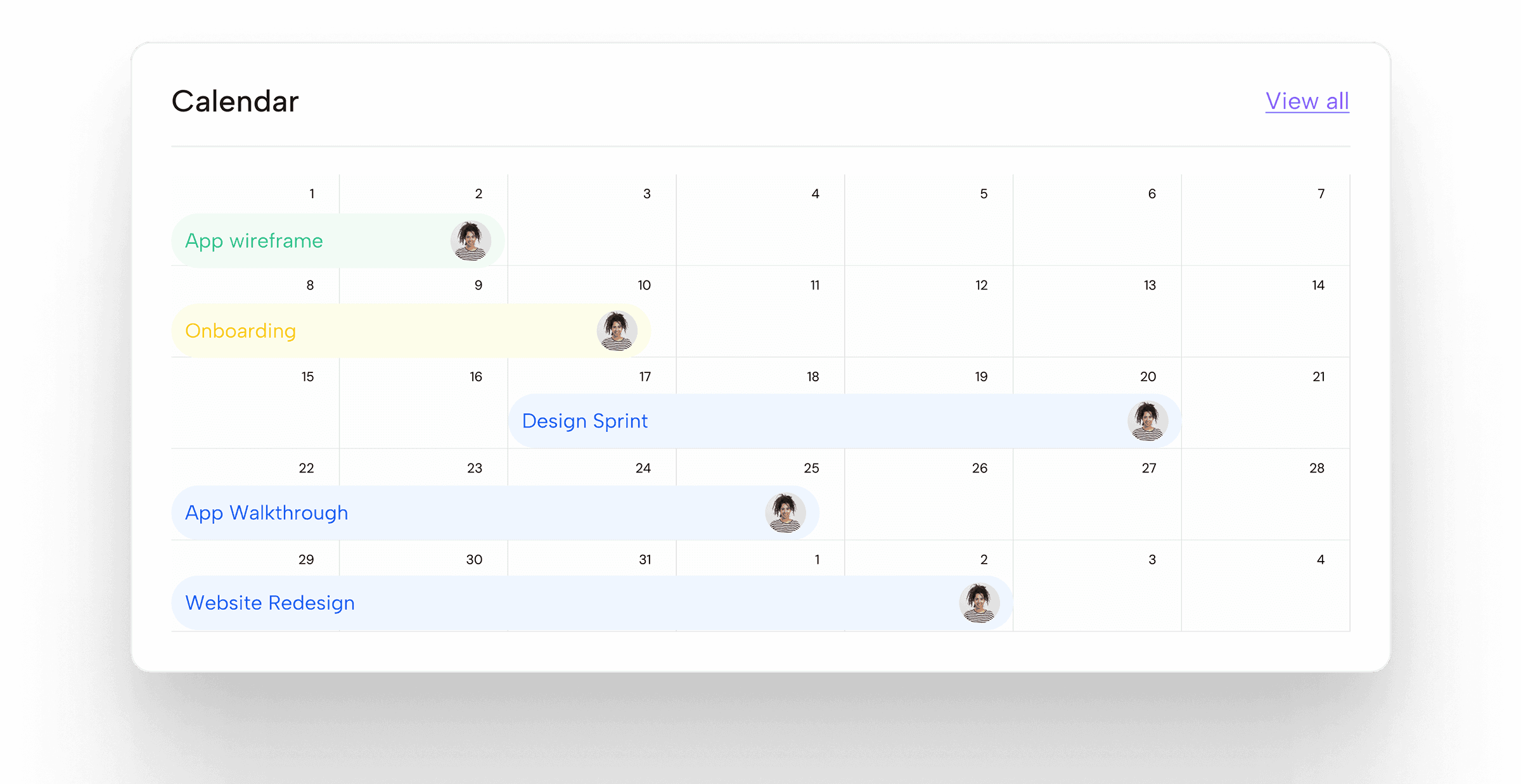 Project planning calendar
