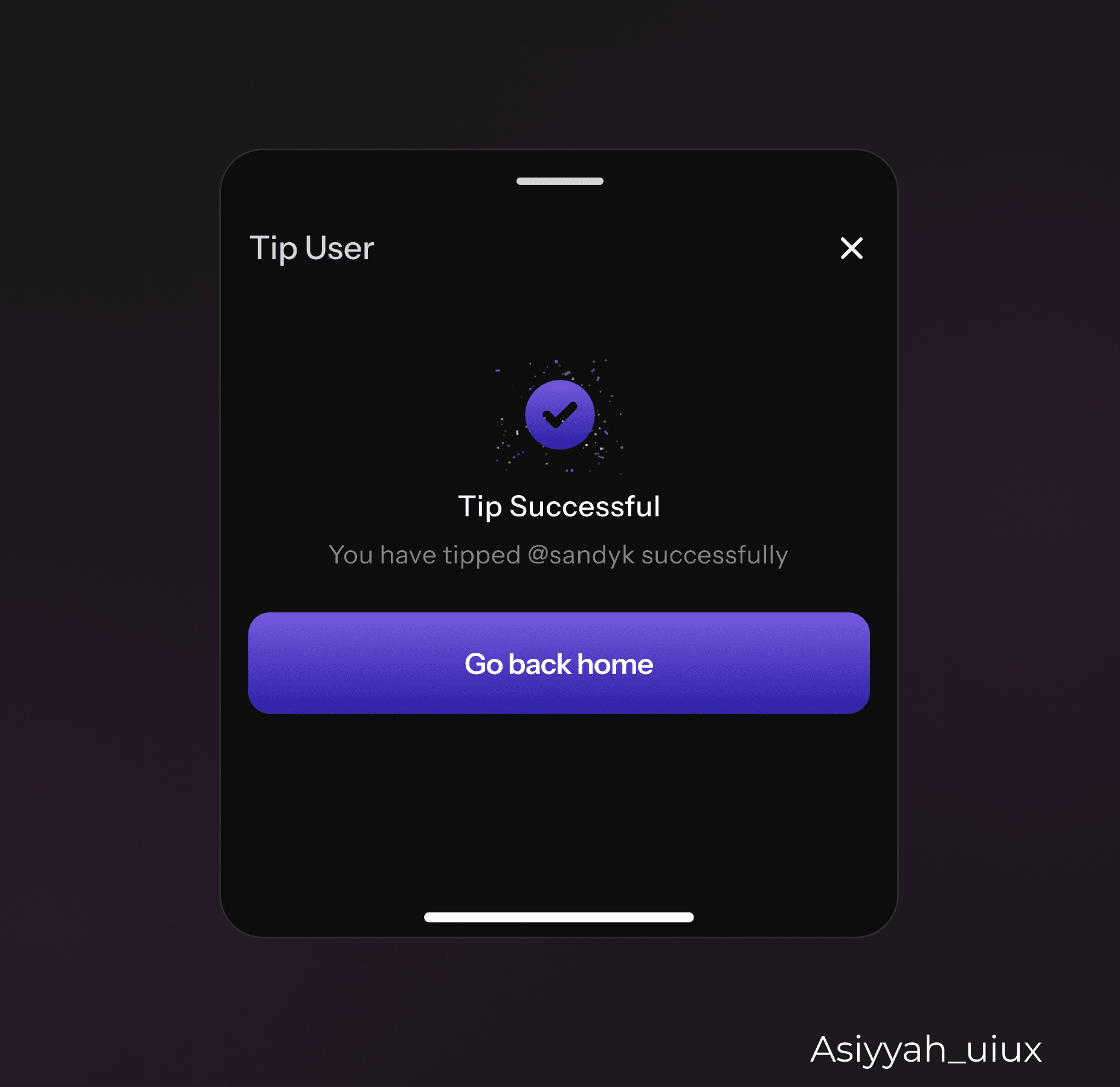 Successful crypto tip confirmation